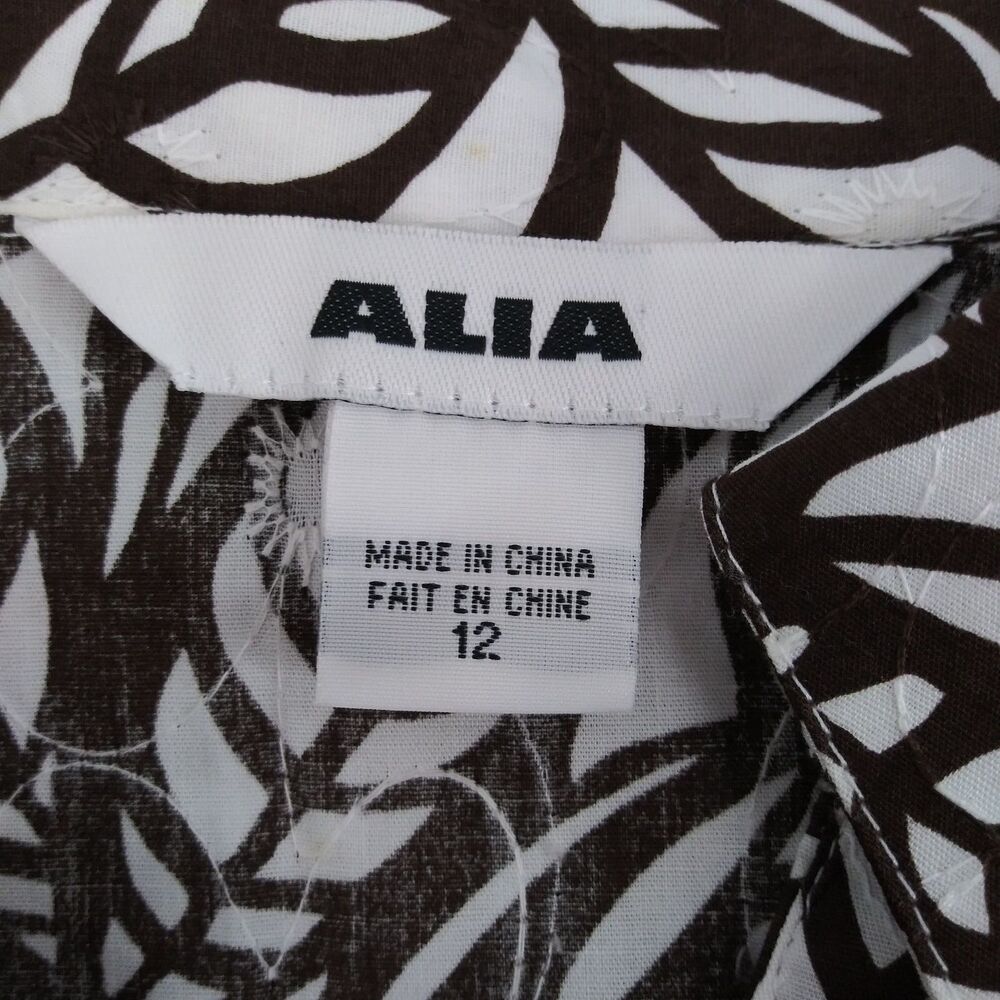 ALIA Shirt Womens Size 12 White Brown Floral 3/4 Sleeve Button Up Blouse Top - Picture 5 of 9